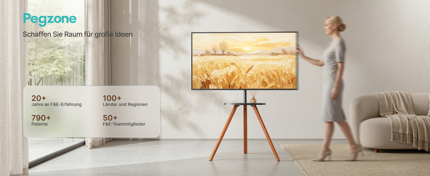 Стійка для телевізора PEGZONE 45-65 дюймів LCD LED OLED до 40 кг, дерев'яна тринога з поличкою, регульована по висоті та куту нахилу, VESA 600x400 мм