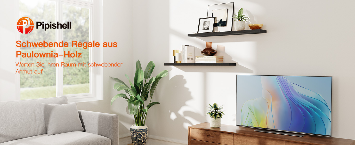 Полиця настінна Pipishell Wandregal Holz 40 см, набір 4 шт., дерево Paulownia, чорна - для кухні, ванної, спальні, офісу