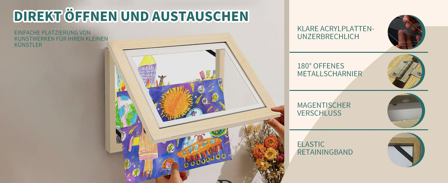 Рамки для фотографій A4, 2 шт. - Чорні, для дитячих малюнків, школи, дому, офісу