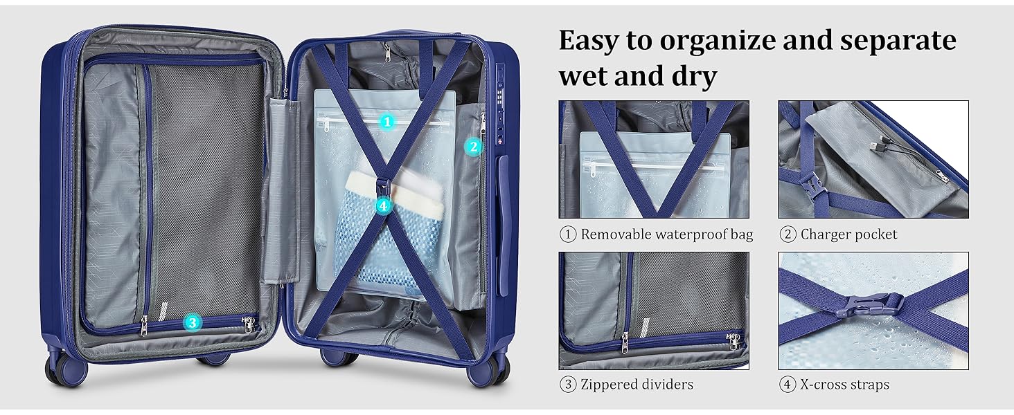 Набір валіз Joyway 4 шт. з жорстким корпусом та TSA-замком, розширюваний, синій колір