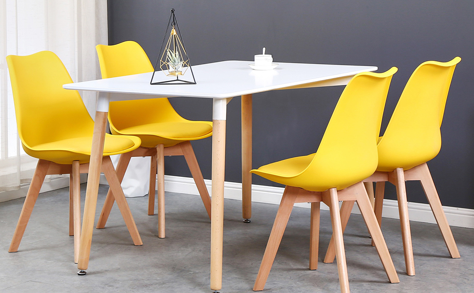 Набір з 6 стільців для їдальні, скандинавський стиль, ретро-дизайн, з м'яким сидінням, для кухні/офісу, з масивними буковими ніжками (колір: коричневий)