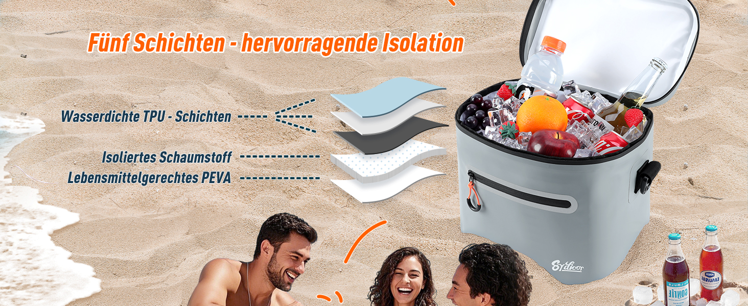 Термосумка-холодильник 7/14/24л ізольована водонепроникна для кемпінгу, пікніка, пляжу та грилю - міцна, сіра 7л