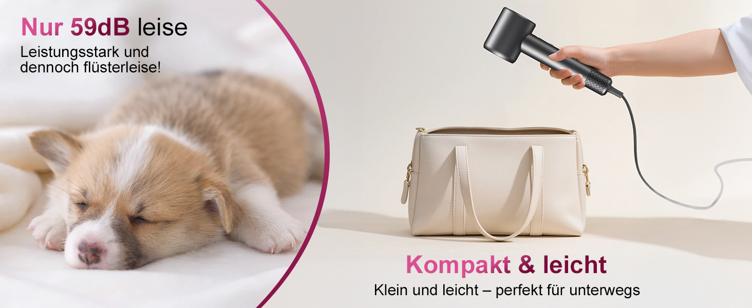 Професійний фен для волосся 1600W з безщітковим двигуном 110,000 об/хв, 200 млн іонів та дифузором, компактний дорожній фен, сірий