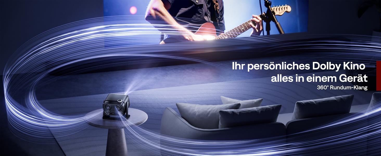 Проектор Aurzen Boom Mini 4-в-1 з Google TV, 4K, 20W Dolby Audio, Wi-Fi, Bluetooth, для дому та на вулицю, автоматичне фокусування, корекція трапецеїдальних спотворень, 500 ANSI люмен (Чорний)