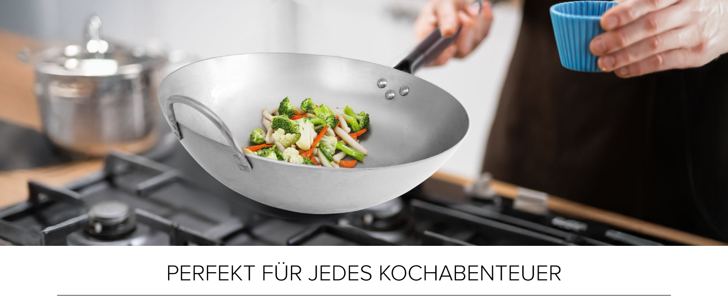 Джі-Джі'с Кухня: Вок з вуглецевої сталі, викуваний вручну з знімним ручками - стійкий до іржі, для дому та вулиці