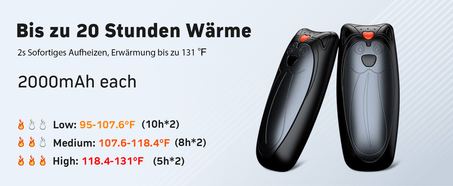 Електричні грілки для рук Zgrmbo 2 шт. з зарядним кейсом 10000 mAh (до 90 годин роботи), багаторазові, чорні