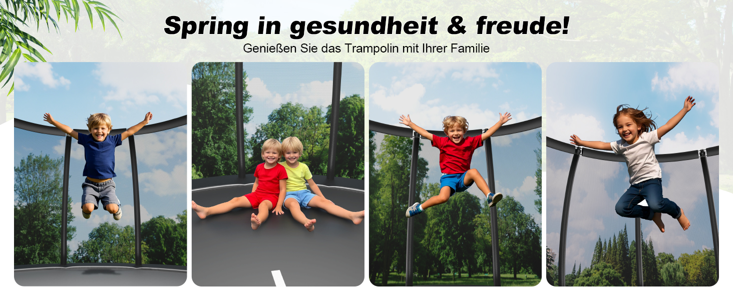 Батут садовий Flamaker Ø228/305/366/427 см з захисною сіткою, до 150 кг, для дітей та дорослих, чорний