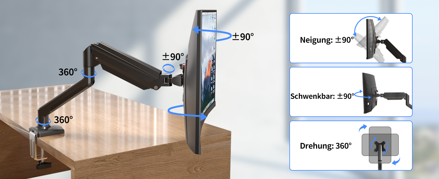 Кріплення для монітора Suptek MD01A: регульована підставка для моніторів 13-32 дюймів (до 9 кг) з газовою пружиною, 360° обертання, VESA 75x75/100x100 mm, чорний