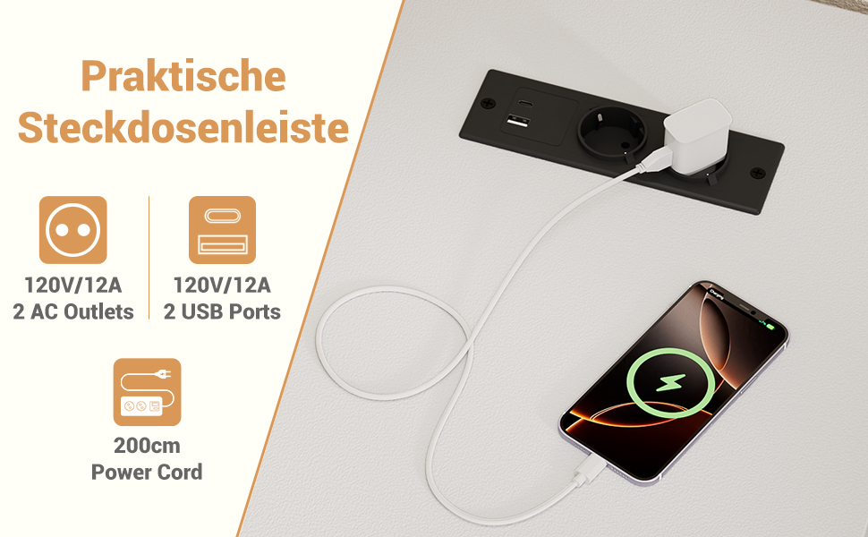 Ігровий стіл з LED-підсвічуванням та розетками, стіл для комп'ютера з USB, стіл для ПК з підставкою для монітора, сучасний офісний/робочий стіл для ігрової кімнати (білий)