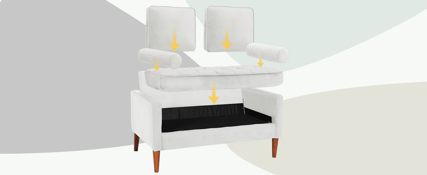 Диван Vesgantti 2-місний, 121 см, сучасний, з 2 подушками, білий, для вітальні/квартири/офісу