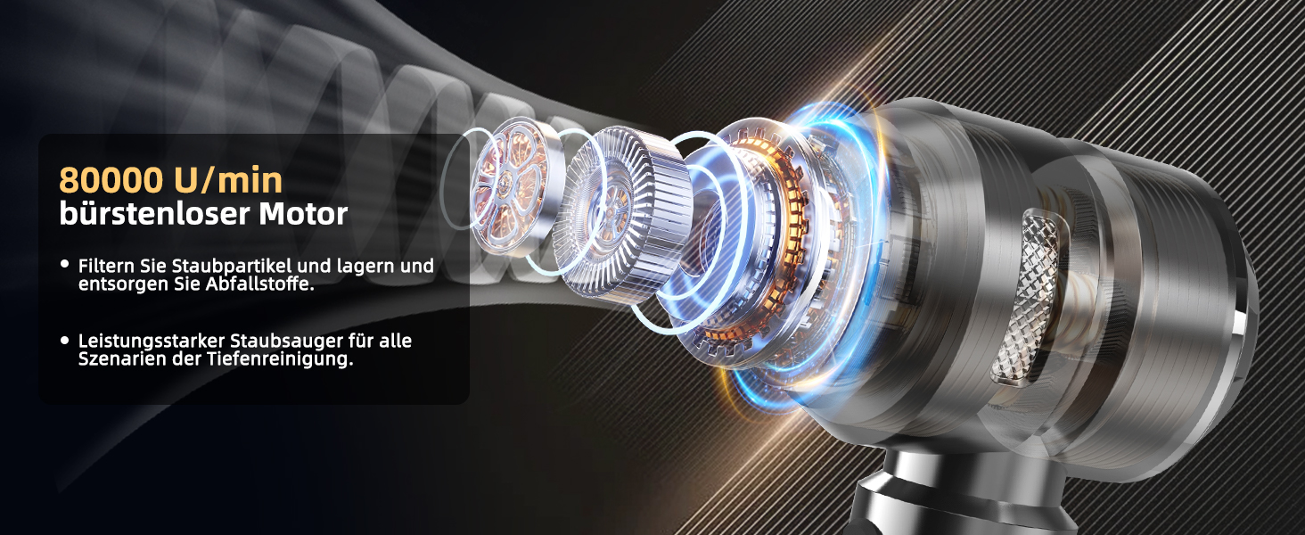 Акумуляторний ручний пилосос 26000Па 4-в-1 з безщітковим двигуном для авто, дому та шерсті тварин, 3 режими потужності, темно-сірий