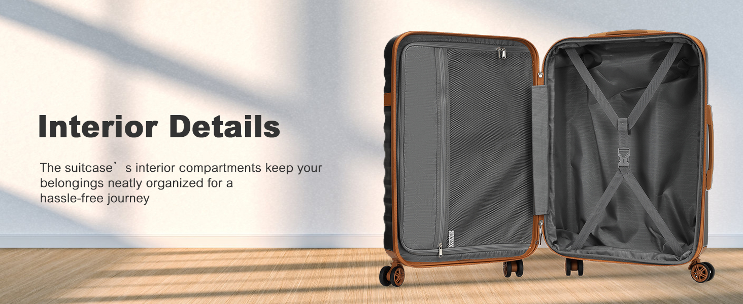 Чемодан-валіза KONO Mittelgroß (середній) з ABS+PC, 4 колеса, TSA-замок (чорний/коричневий, L, 65 см)