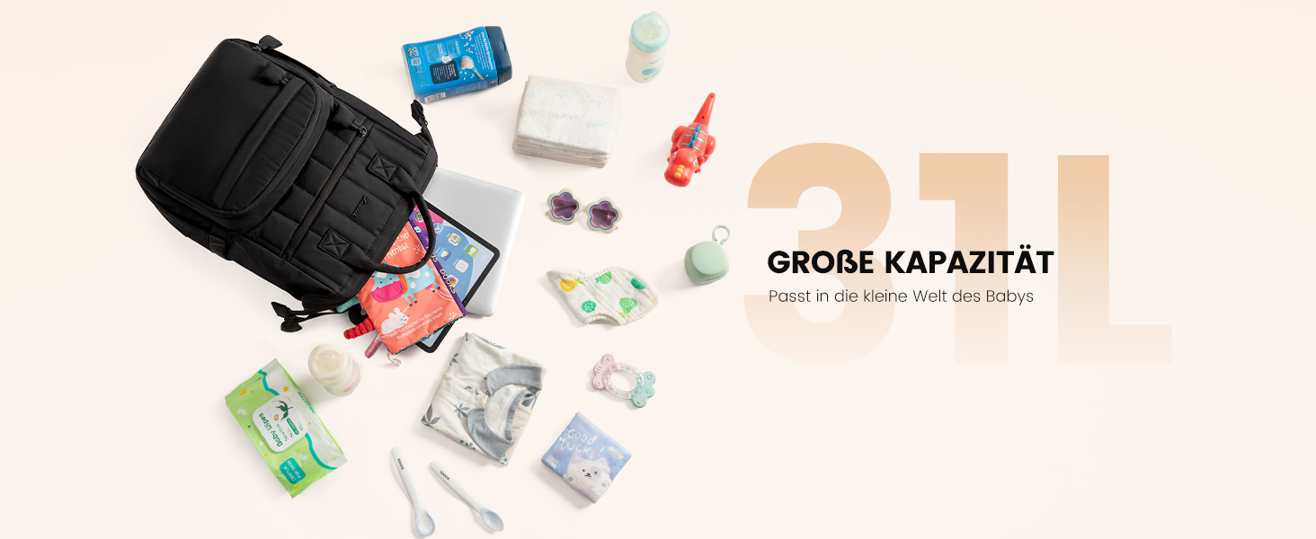 LOVEVOOK Рюкзак-переноска для мами та тата, рюкзак-пеленальник, сумка для підгузків, водонепроникна, з пеленальною підкладкою, з ременями для дитячої коляски, Khaki-beige