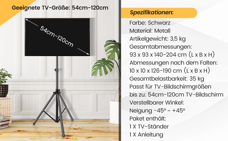 Підставка для телевізора COSTWAY, регульована по висоті, для телевізорів 21-47 дюймів (Plasma/LCD/LED), до 35 кг, чорна