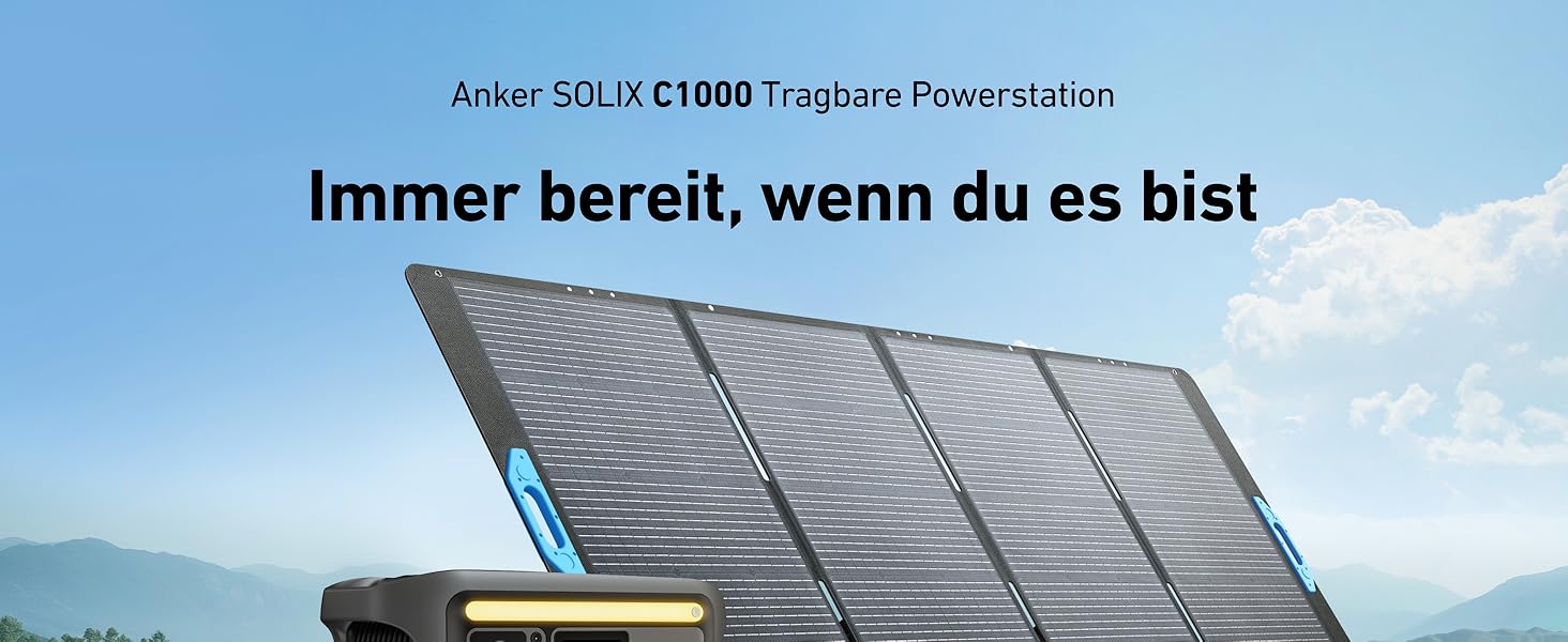 Портативна електростанція Anker SOLIX, LiFePO4, сонячний генератор 1800 Вт, 100 заряджений за 58 хвилин з надшвидким режимом, електростанція LFP для вулиці, кемпінгу та резерву енергії (додаткова сонячна панель) (C1000 з 1 x 400 Вт)