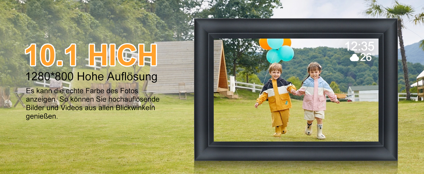 Цифровий фоторамка TSITSC 10.1 дюйма з Wi-Fi, IPS сенсорний екран, 32GB пам'яті, автоповорот, Frameo APP, чорний