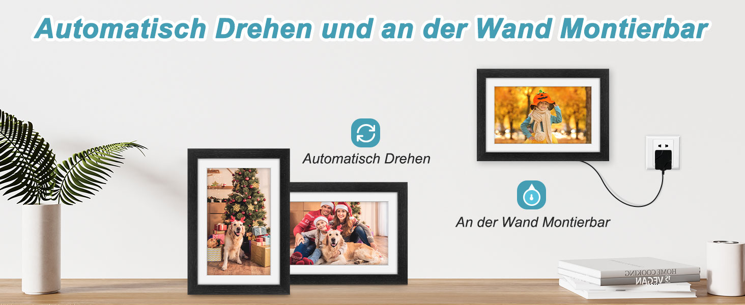 Цифровий рамка для фотографій з дерева, Wi-Fi, 32GB, 10.1 дюйма, IPS сенсорний екран, Frameo APP, подарунок, дуб (чорний дуб)