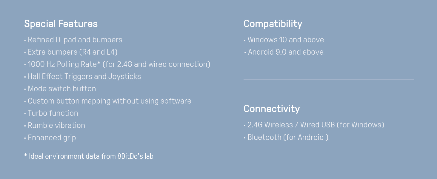 8BitDo Ultimate 2C: Бездротовий контролер для ПК Windows та Android, 1000 Гц, Hall-ефект, Turbofunktion (ДНК)