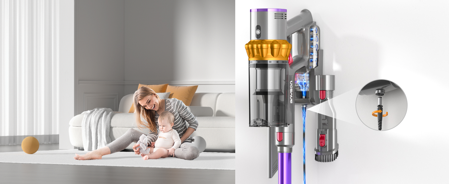 Бездротовий пилосос Anyson 45000Pa потужністю 550W з акумулятором 70Min, об'єм 1.6L, LED дисплей, антизаплутана щітка, для твердих поверхонь, килимів, шерсті тварин