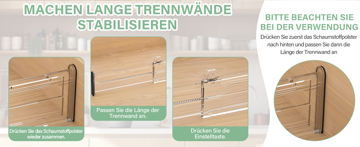 Регульовані роздільники для ящиків FUNIZE, 8 шт., 32-58 см, 16 шт. вставок 9-18 см, органайзери для ящиків на кухню, спальню, офіс, 6 см висота