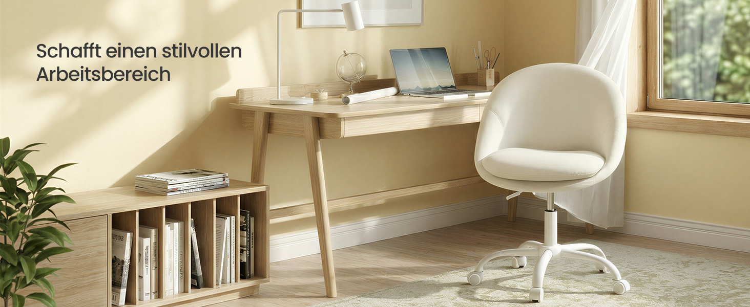 Крісло SONGMICS для офісу та дому, з оксамитовою передньою частиною, регульоване по висоті, для робочого кабінету або спальні, кремовий колір, OBG020WD01