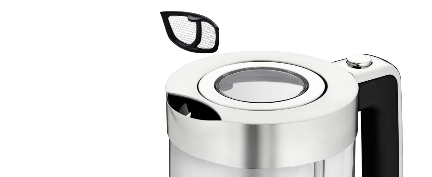 Електричний чайник WMF Lono зі скла, 1,7 л, з фільтром від накипу, бездротовий, 3000 Вт, матова нержавіюча сталь