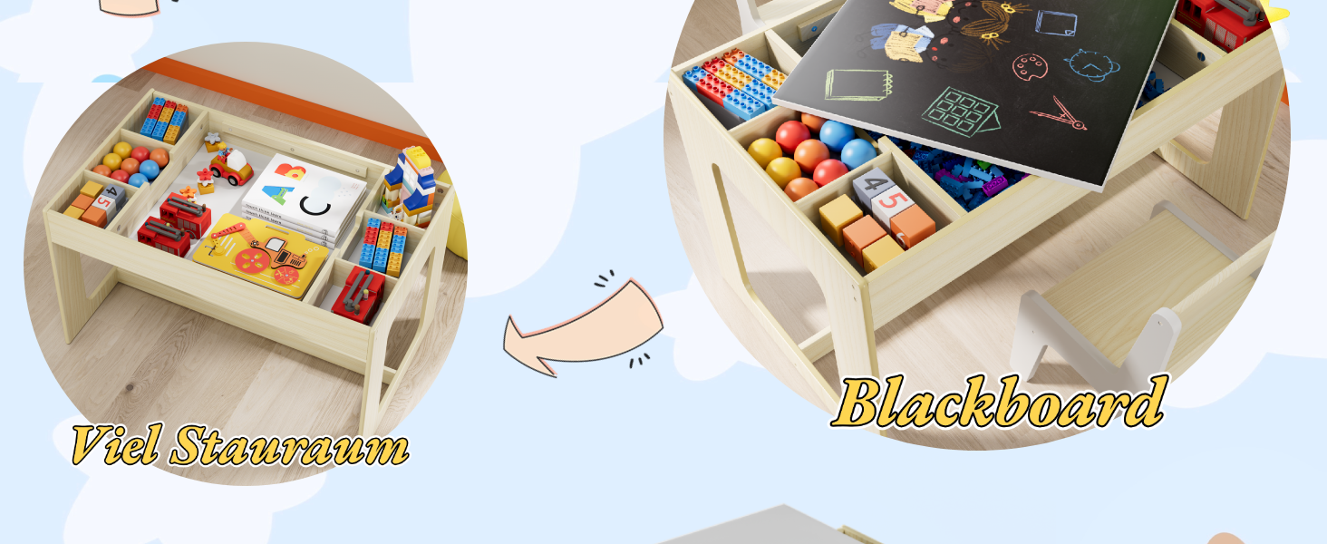 Дитячий стіл та стільці Mamizо з місцем для зберігання, набір для дитячої кімнати, школи, дитячого садка, від 3 років (білий)