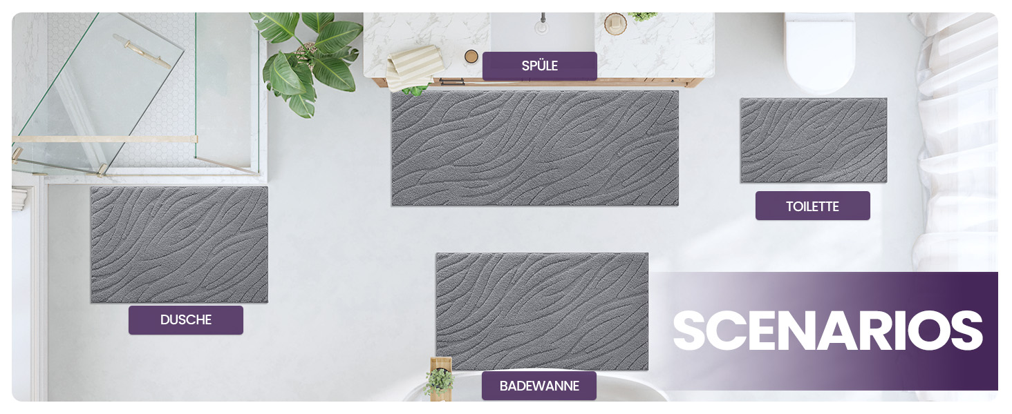 Килимок для ванної кімнати DEXI 61 x 110 см, сірий - м'який, неслизький, машинне прання