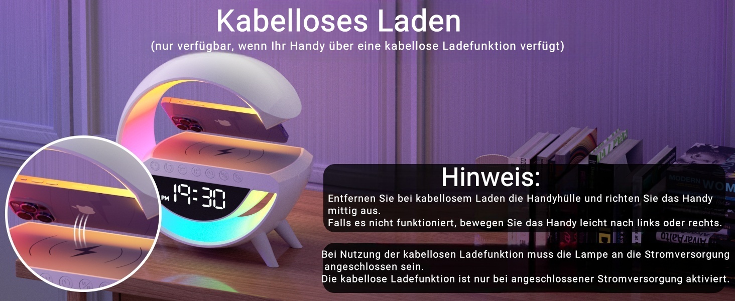 LED-лампа на тумбочку з бездроговою зарядкою 15W, Bluetooth, динамік, нічник, регулювання яскравості, для спальні