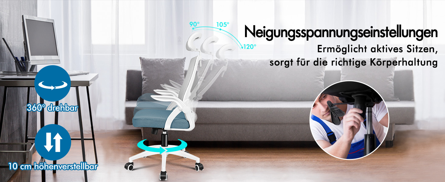 Офісний крісло ALFORDSON з динамічною підтримкою попереку, чорний (Arc - Синій та Сірий)