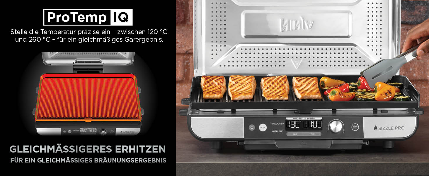 Ninja Sizzle Pro XL: гриль та плоча для дому з антипригарним покриттям, збірний, з піддоном для жиру та рецептами, срібно-чорний, GX101EU XL