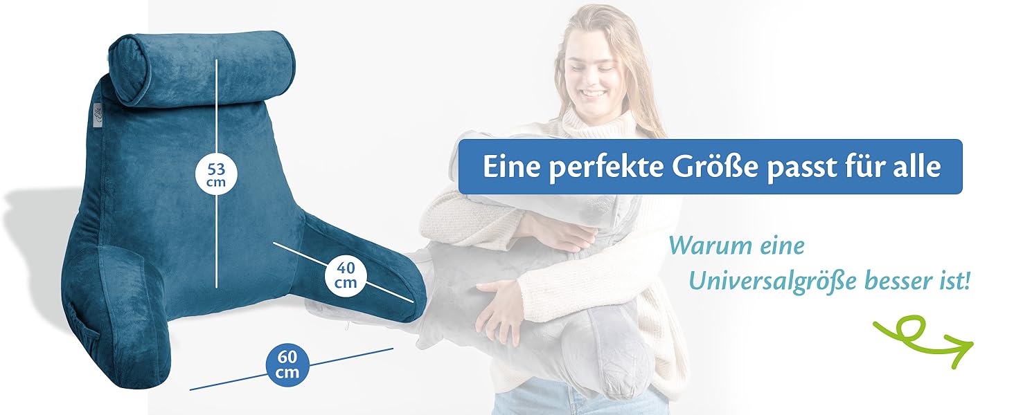 Подушка для читання Ella Lesekissen для ліжка та дивану з знімною подушкою для шиї - спинна подушка для ліжка. Зроблена з піни з пам'яті з підлокітниками, ідеально підходить для читання, перегляду телевізора, відпочинку або як спинна підтримка (Блакитний)