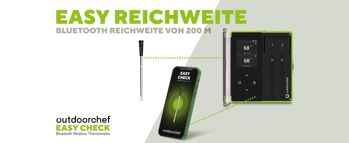 Термометр для гриля Outdoorchef Easy Check Quadro з Bluetooth, 4 датчики, 200м, миюча посудомийна машина, з магнітною док-станцією