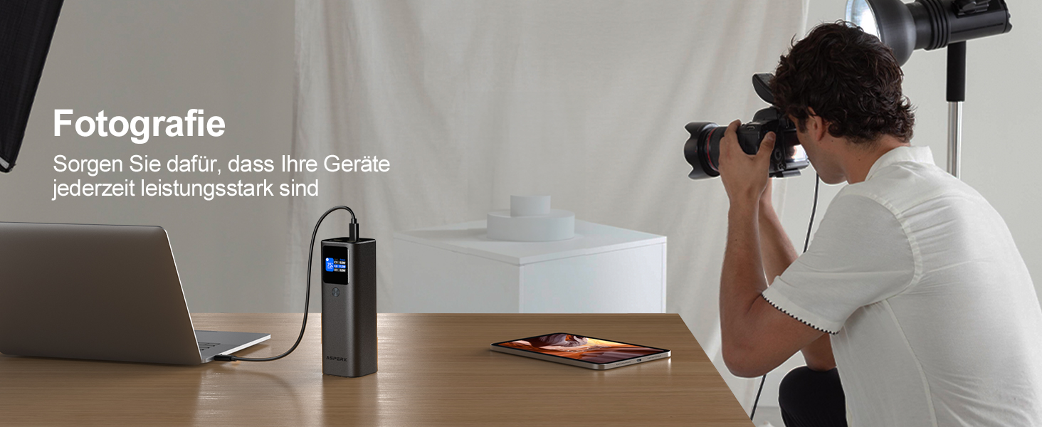 Power Bank AsperX 20000mAh, 165W, 2x USB-C 100W, Алюмінієвий Корпус, Вбудований Кабель 60см, TFT-Дисплей, для iPhone, MacBook, Samsung