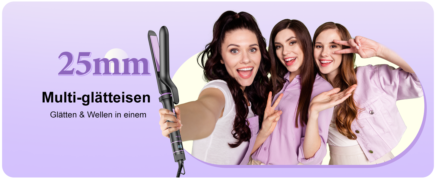 BESTOPE PRO Локкенстаб: Набір для створення локонів 5 в 1 з плойкою, термощіткою, 3 локонами (9mm-25mm) для великих локонів, 13 температур, керлером з термозахистом. Матова поверхня, рукавичка, затискач. Колір: Північне сяйво (Lila)