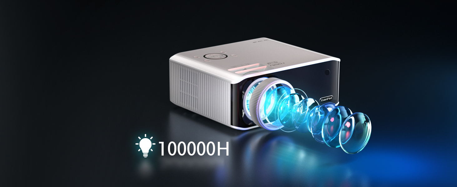 Проектор XuanPad з AI-автофокусом та сертифікацією Netflix, WiFi, Bluetooth, 30000 лм, 1080P, поворотний на 210°, автоматична корекція Keystone, система видалення пилу та відведення тепла