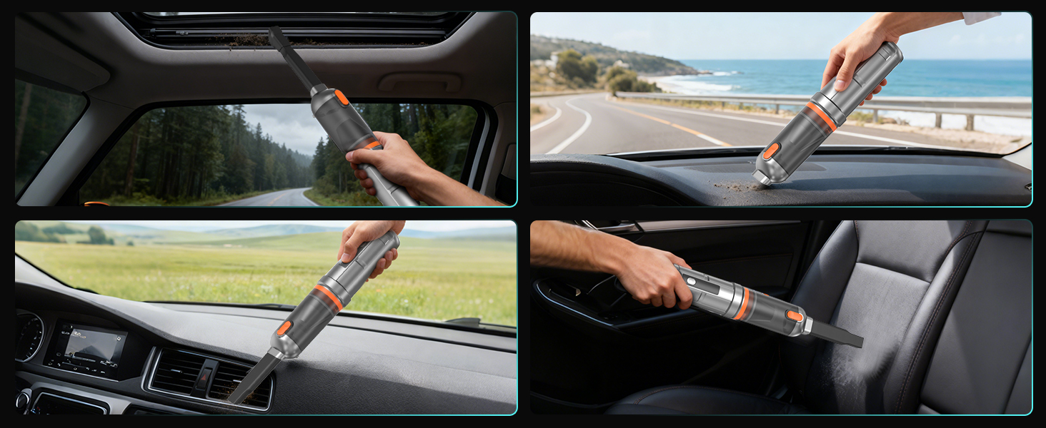 Акумуляторний ручний автомобільний пилосос 16000Па, безщітковий мотор, 4-в-1, швидка зарядка для авто, дому, офісу та тварин