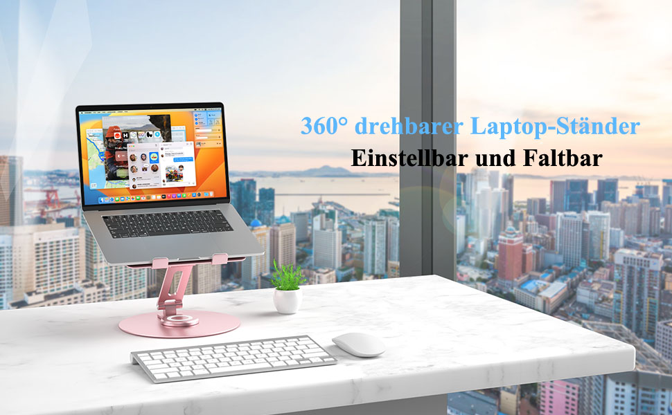 Підставка для ноутбука з регулюванням висоти та поворотним основанням, алюмінієва, для столу (Рожева)