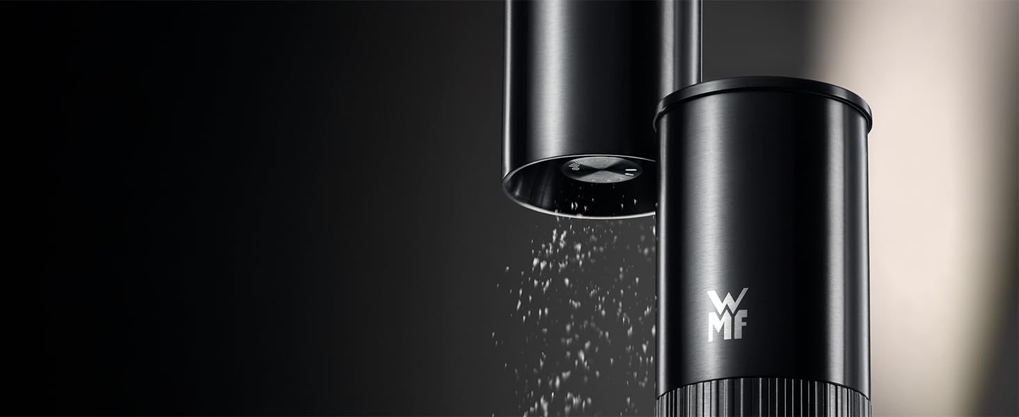 Млинок для спецій WMF Signature Pro (сіль та перець) з керамічним жерновами, регулюванням помолу та магнітною кришкою, нержавіюча сталь, чорний