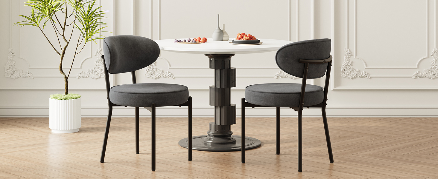 Обідні стільці COLAMY з м'яким сидінням 10 см – Сучасні стільці з плюшевої тканини Teddy, з міцним металевим каркасом – Для кухні та вітальні, Білий (Сірий, 2 шт.)