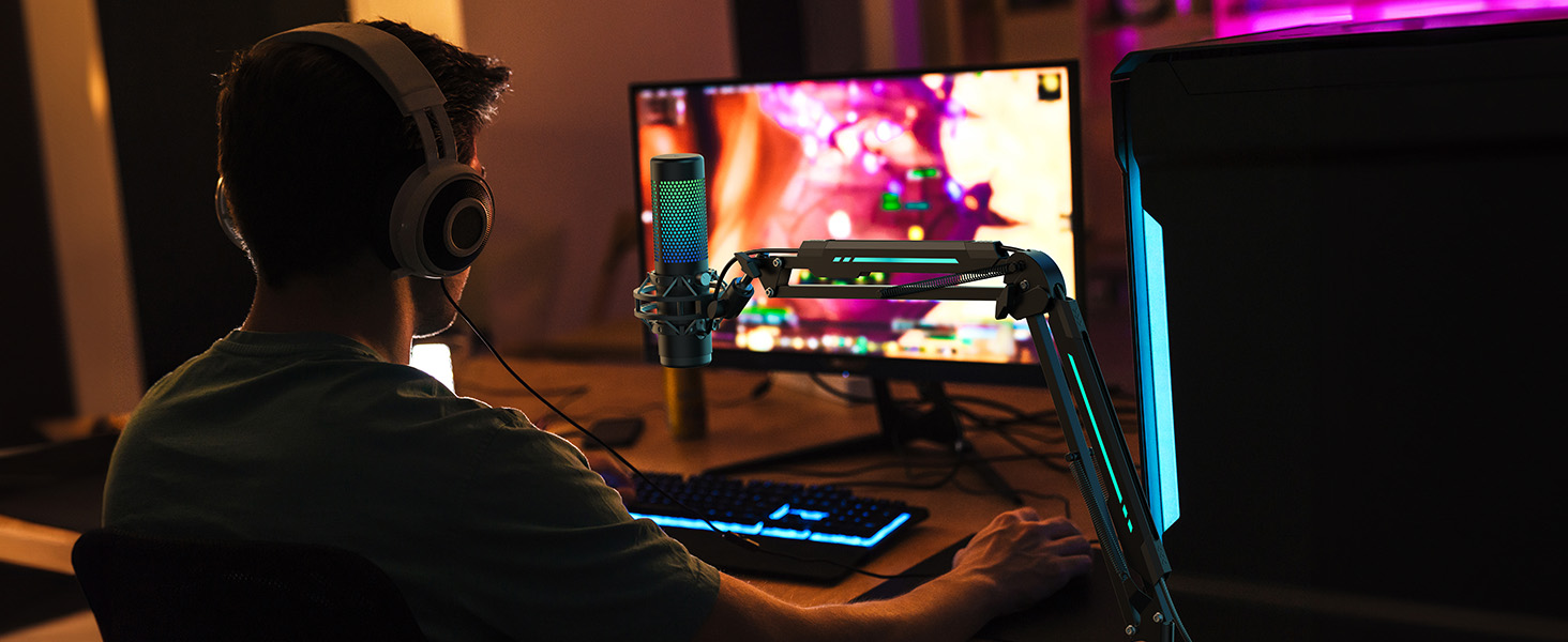 Мікрофон геймерський TONOR T90 з RGB підсвіткою та тримачем - професійний мікрофон для стрімінгу та ігор