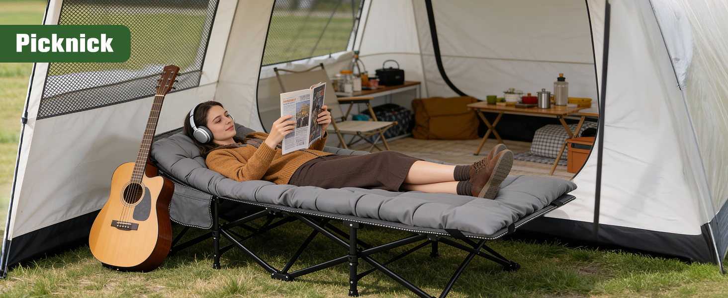 Розкладне ліжко для кемпінгу Sekey XXL (190x71x35 см) з матрацом, посилений сталевий каркас та тканина Oxford, сіре