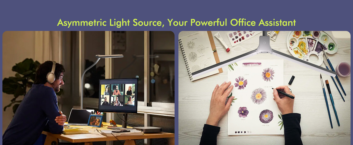 Стіл лампа з двома головками для дітей, захист очей, 16W, 72см, денне світло, диммування, пульт ДУ, лебединий шийка, матовий білий