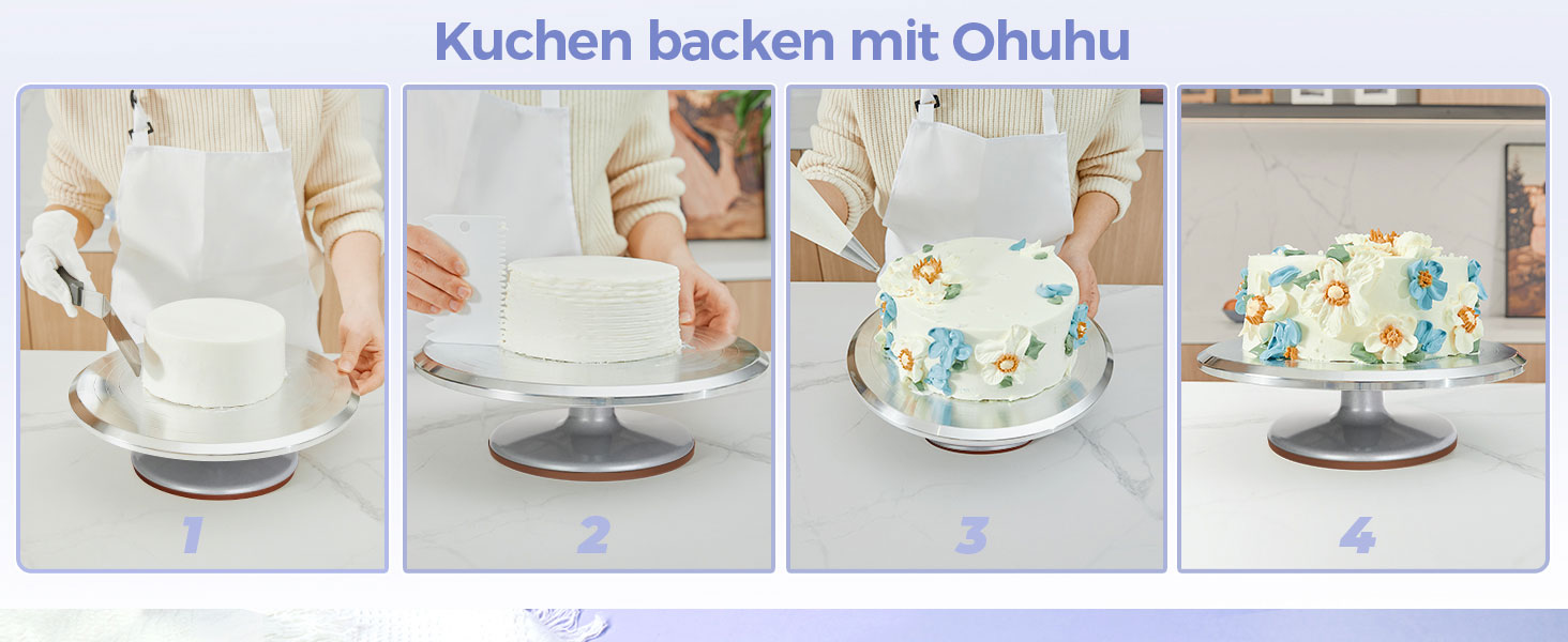 Ohuhu Поворотна підставка для тортів 30 см, алюмінієвий сплав, для декорування тортів (срібна)