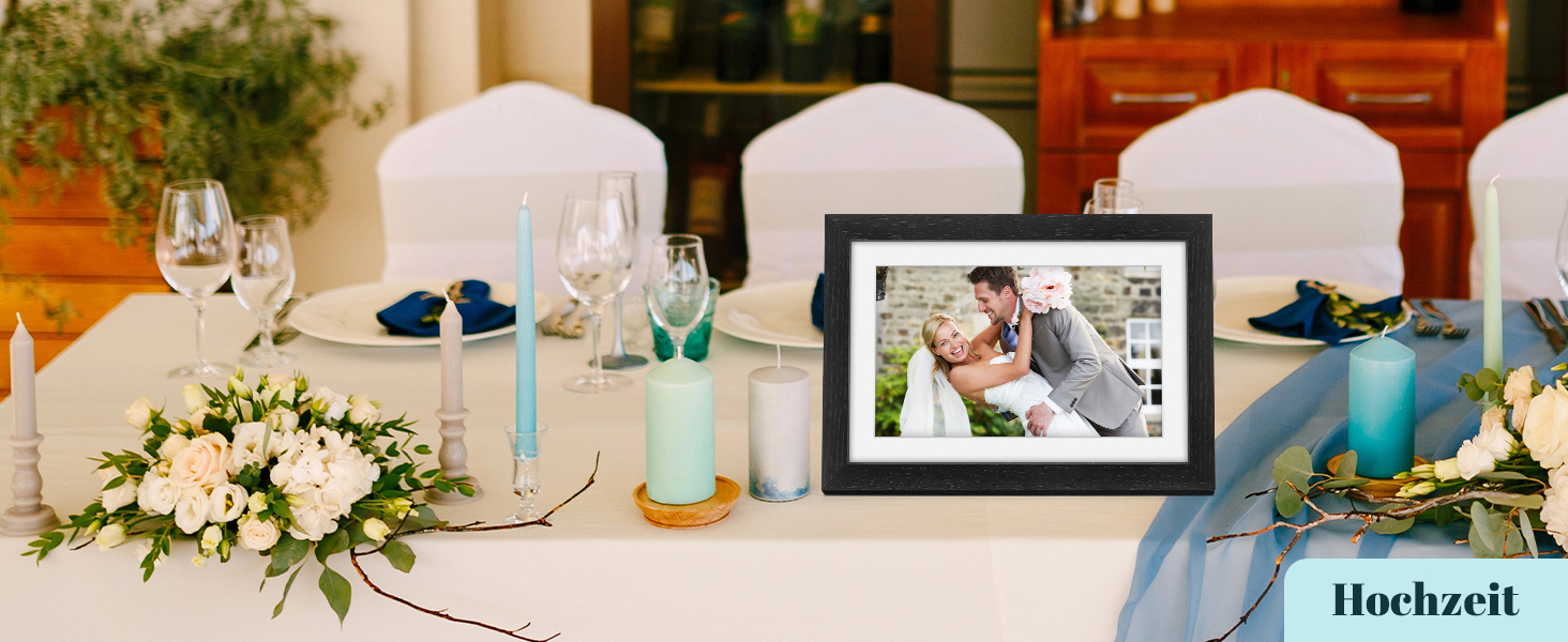 Frameo Цифровий фоторамка з Wi-Fi, 10.1 дюйма, горіх, 32GB, HD IPS сенсорний екран, відтворення фото/відео через додаток Frameo, подарунок для чоловіків та жінок