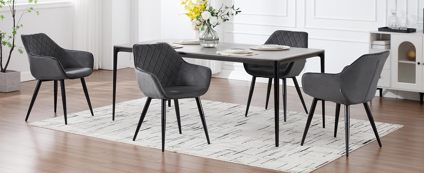 Набір з 2 стільців Woltu Esszimmerstühle: м'які крісла з підлокітниками для кухні, вітальні, обідньої кімнати, зелений велюр, металеві ніжки