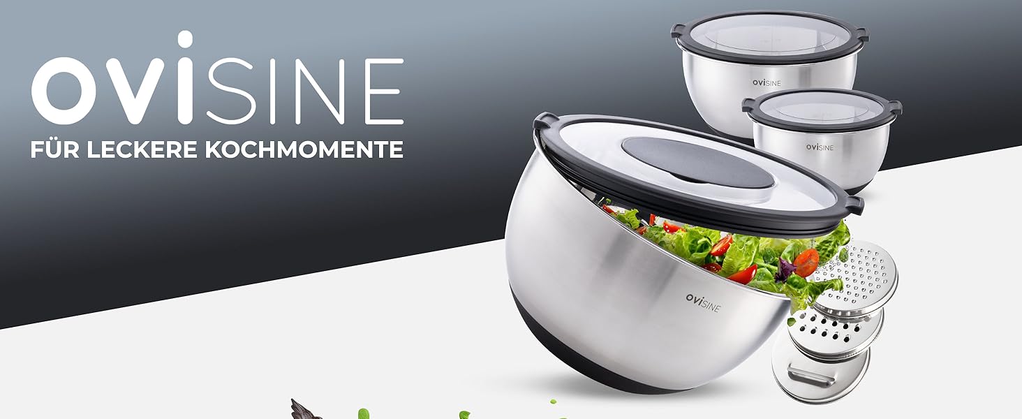 Набір мисок Roumare з нержавіючої сталі | 3 шт. | ⌀ 24, 20, 16 см | Миски для змішування, салатники | Кухня | Нековзний дно | 1,0л - 2,5л - 4,5л | З аксесуарами