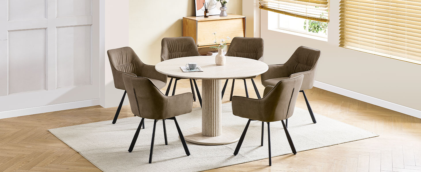 Набір обідніх крісел 6 шт., поворотні, з підлокітниками, 360°, м'які, оксамитові, для вітальні, кухні, робочого кабінету, спальні (бежевий)