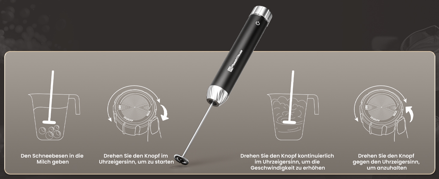 Електричний піноутворювач для молока Maestri House з регулюванням швидкості, знімний металевий вінчик, чорний