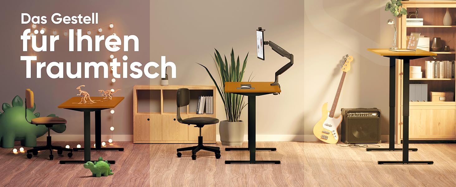 Електричний регульований стіл ONKRON WDF221E-B: чорне металеве підстав'я, для стільниць 120-170 см, до 70 кг